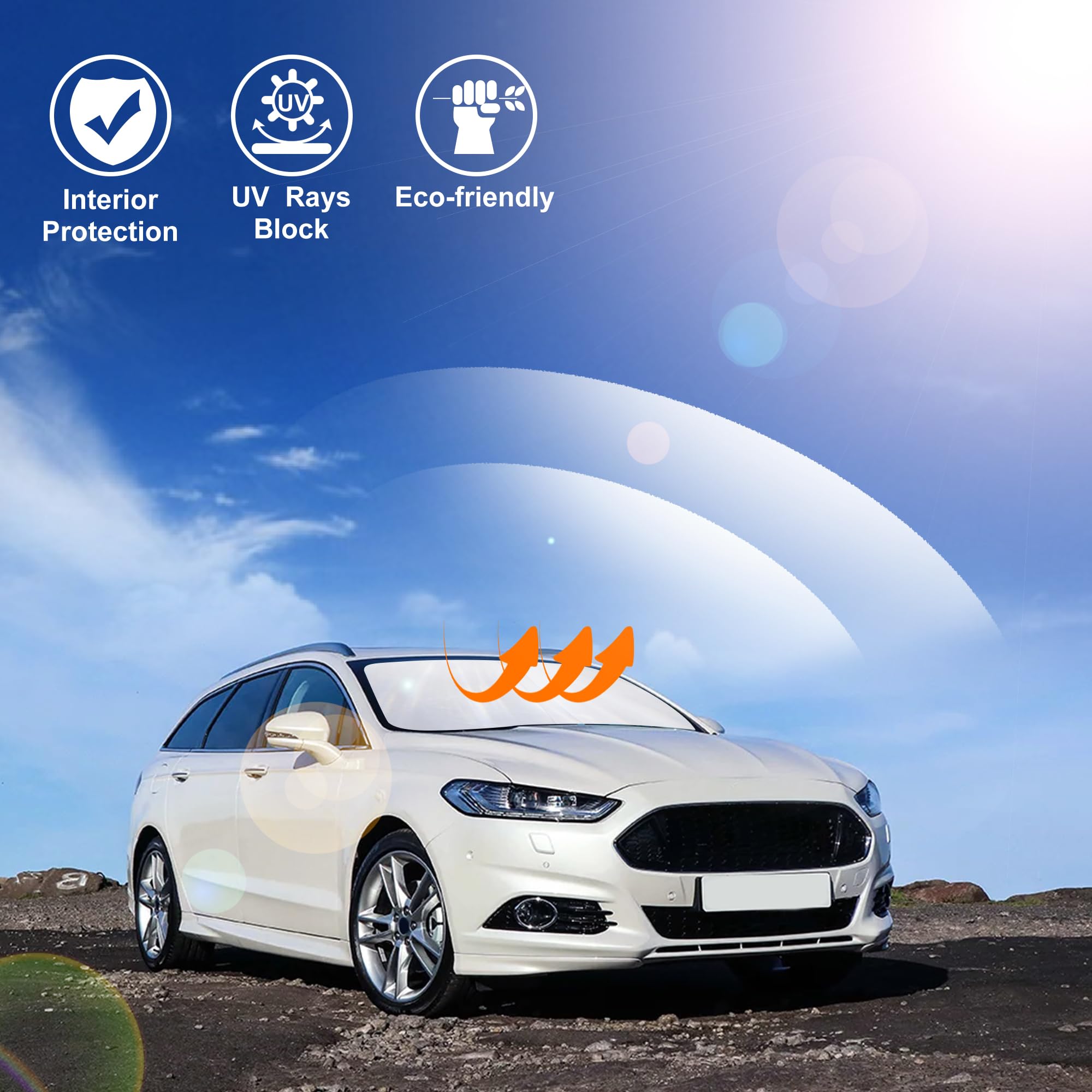 LHFLIVE sunshade in parked Fusion showing cooler interior and preserved trim