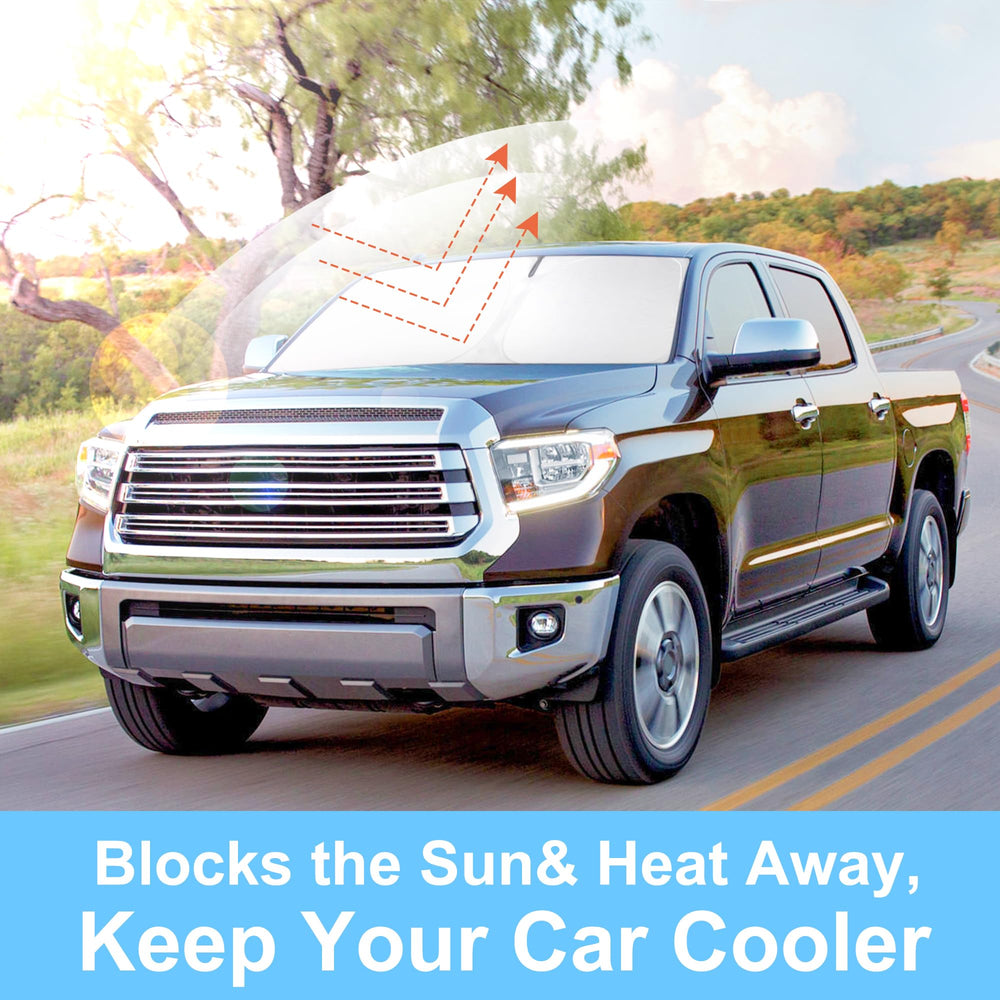 LHFLIVE sun shade in a parked Tundra showing interior protection benefit