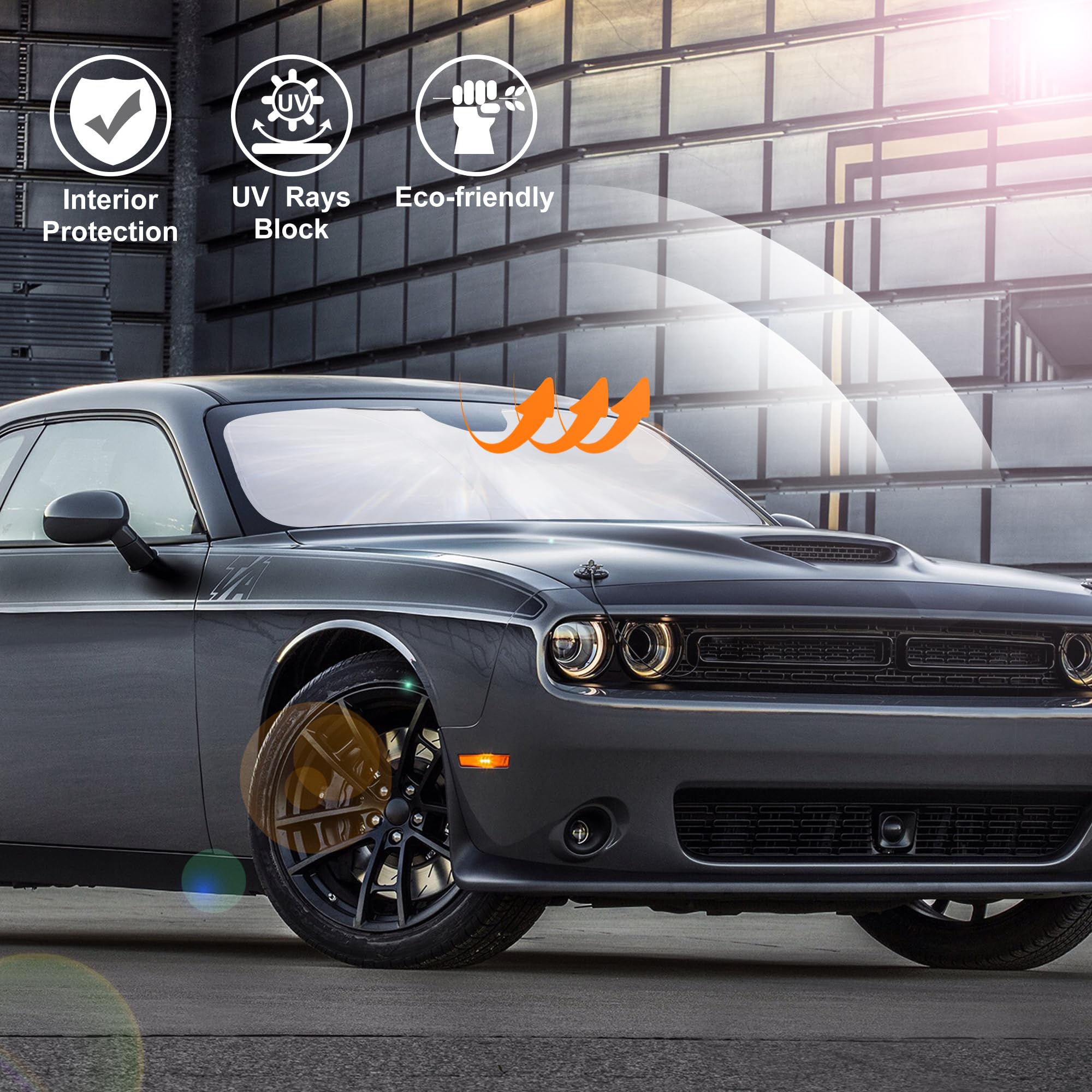 LHFLIVE on a parked Challenger in driveway, protects interior and preserves leather