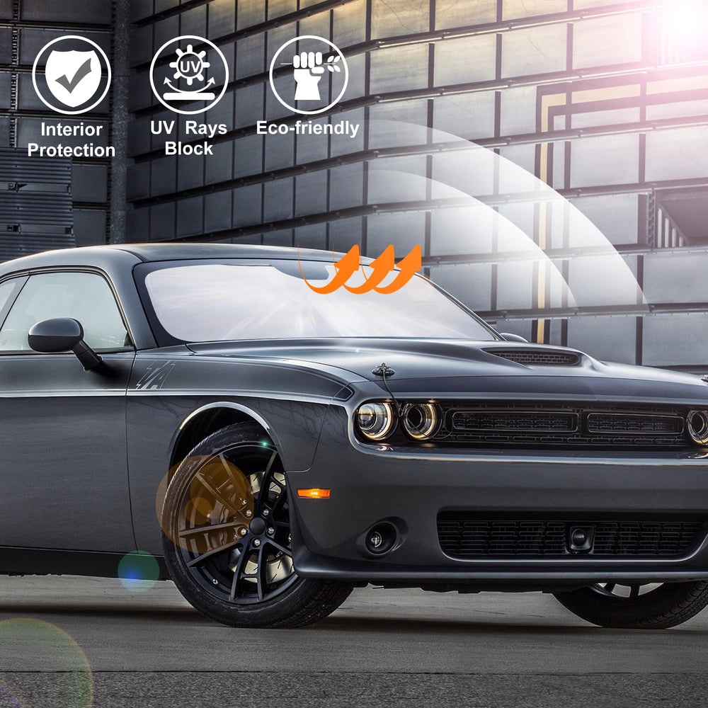 LHFLIVE on a parked Challenger in driveway, protects interior and preserves leather