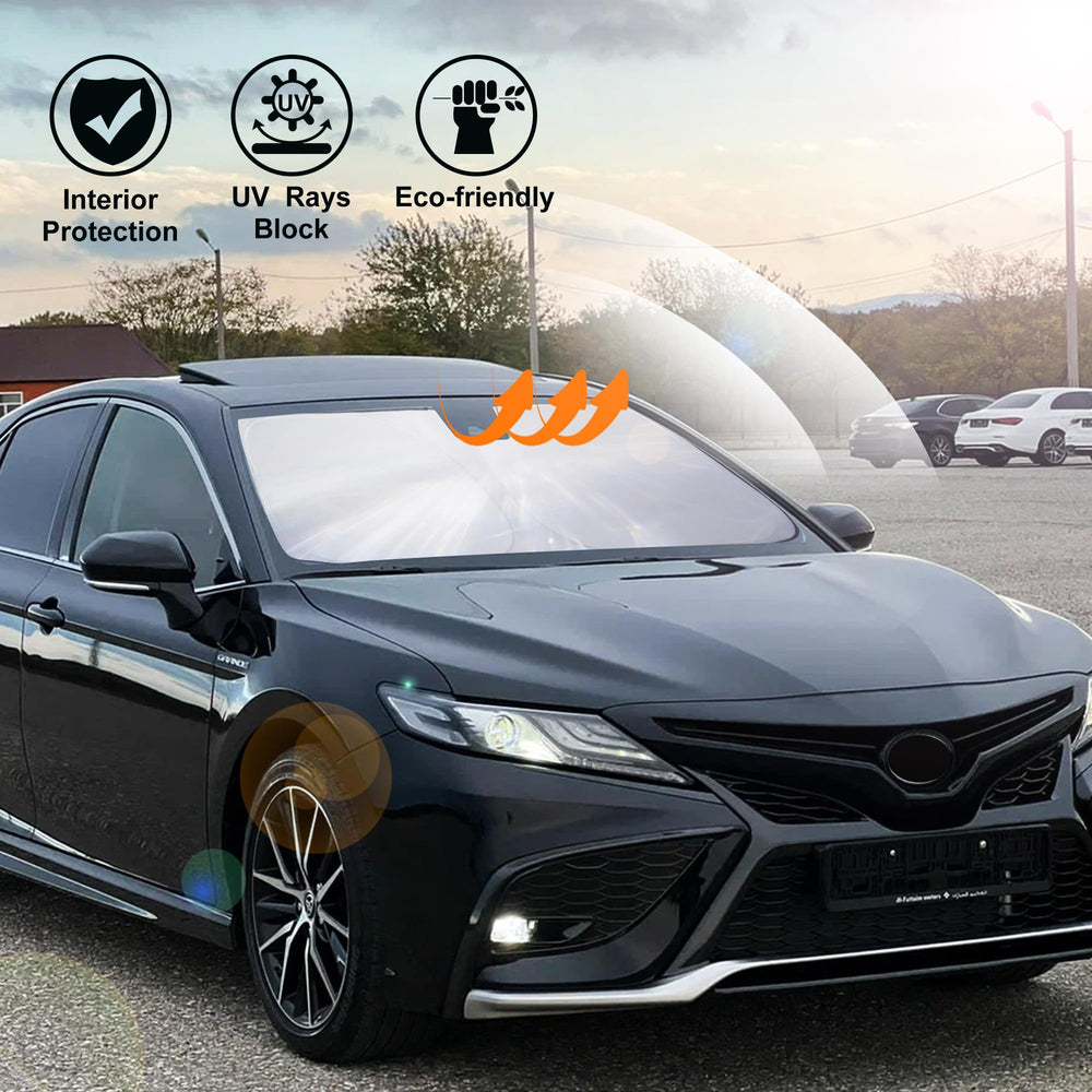 LHFLIVE lifestyle shot of parked Camry using shade to keep cabin cool