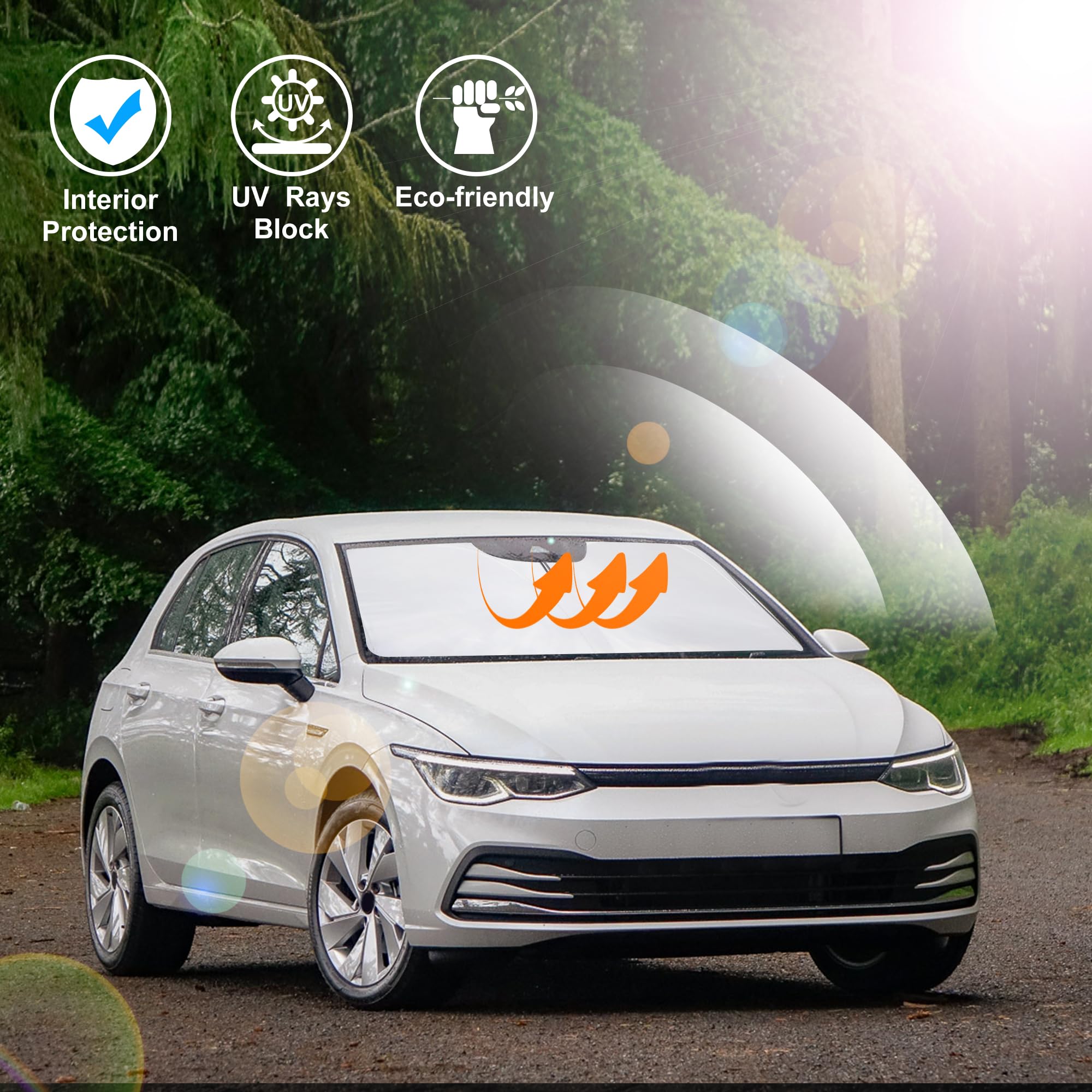 LHFLIVE sun shade in parked VW Golf reducing dashboard sun damage