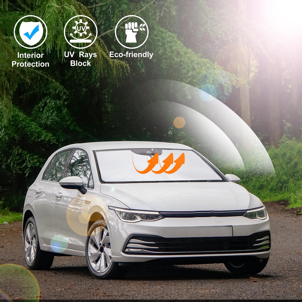 LHFLIVE sun shade in parked VW Golf reducing dashboard sun damage