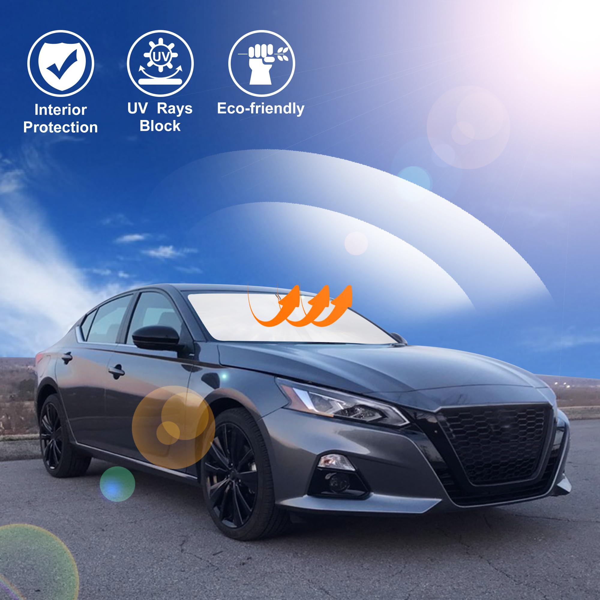 LHFLIVE shade in parked Altima keeps cabin cool under sun