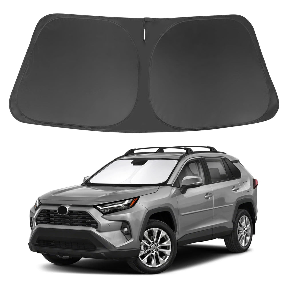 LHFLIVE front packaging showing custom-fit RAV4 shade protecting windshield