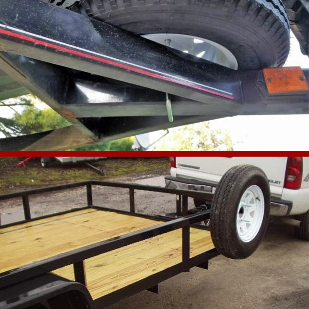 Liamoy mounted spare on boat trailer in lifestyle scene for convenient roadside readiness