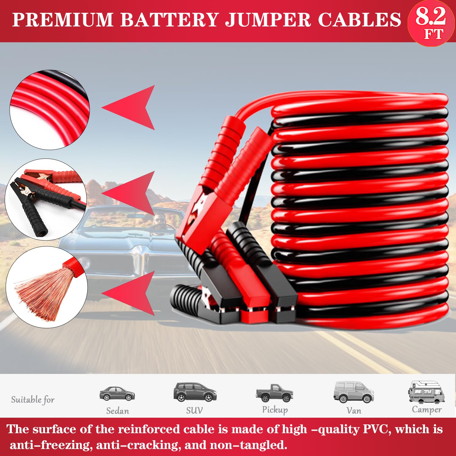 LIANXIN jumper cable clamp close-up highlighting UL-listed safety and grip