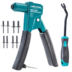 LIBRATON rivet gun front profile showing compact 90° head and lightweight benefit