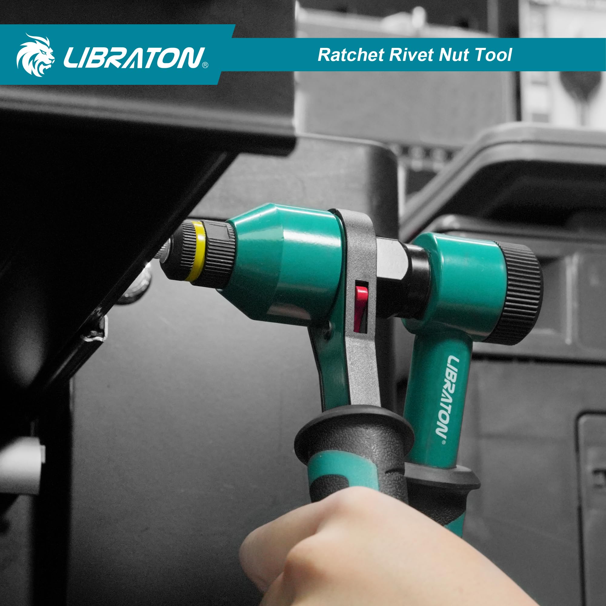 LIBRATON tool in use on sheet metal demonstrating efficient, secure nut insertion
