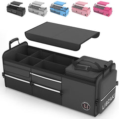 LI LIBZAKI front view of trunk organizer showing large capacity and neat packing benefit