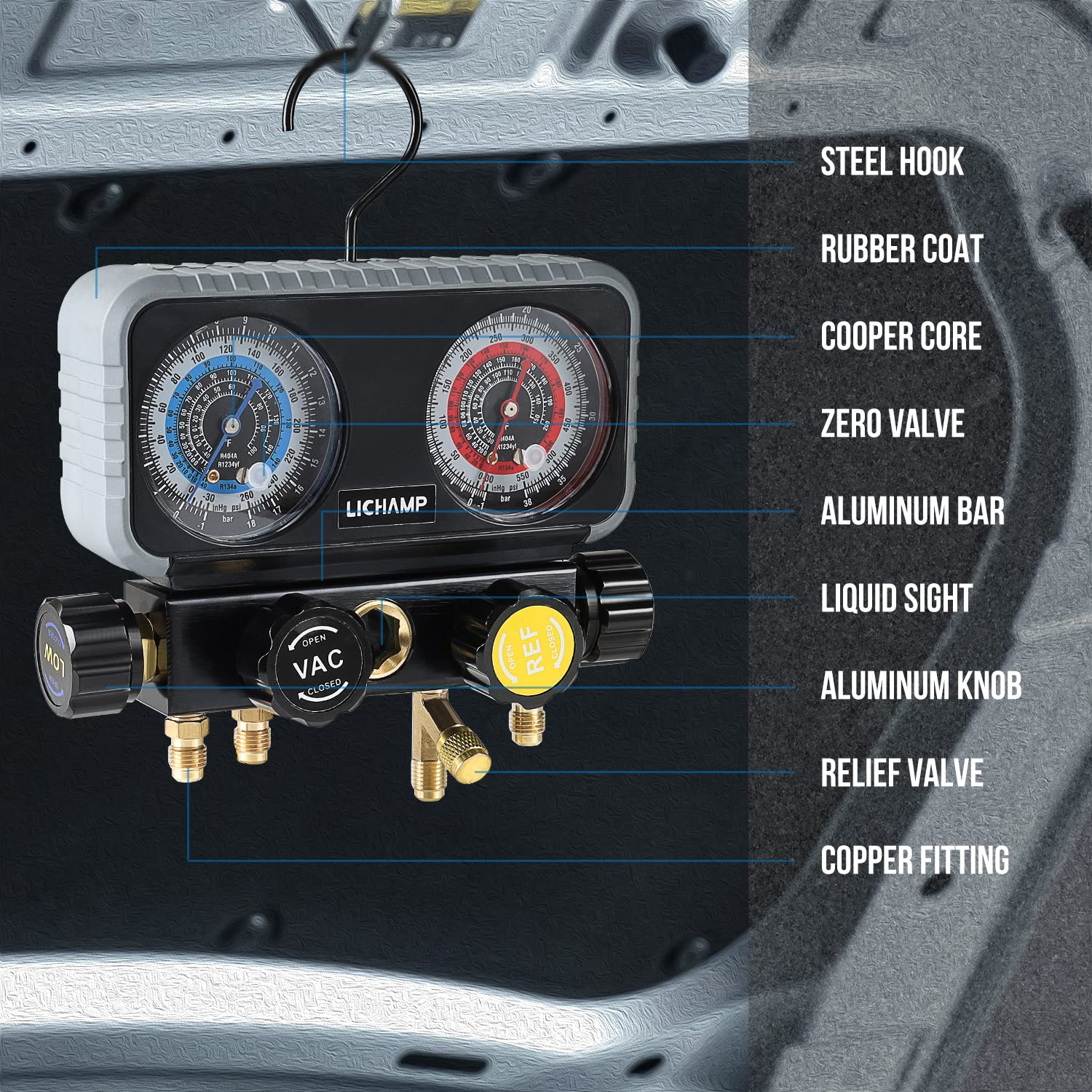 Lichamp assortment of adapters, can tap, valve core remover and calibration screwdriver for versatile use