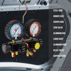 Lichamp can tap and assorted adapters arrayed to illustrate quick connection versatility