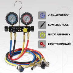 Lichamp color-coded hoses laid out to show red blue yellow and black hose identification benefits