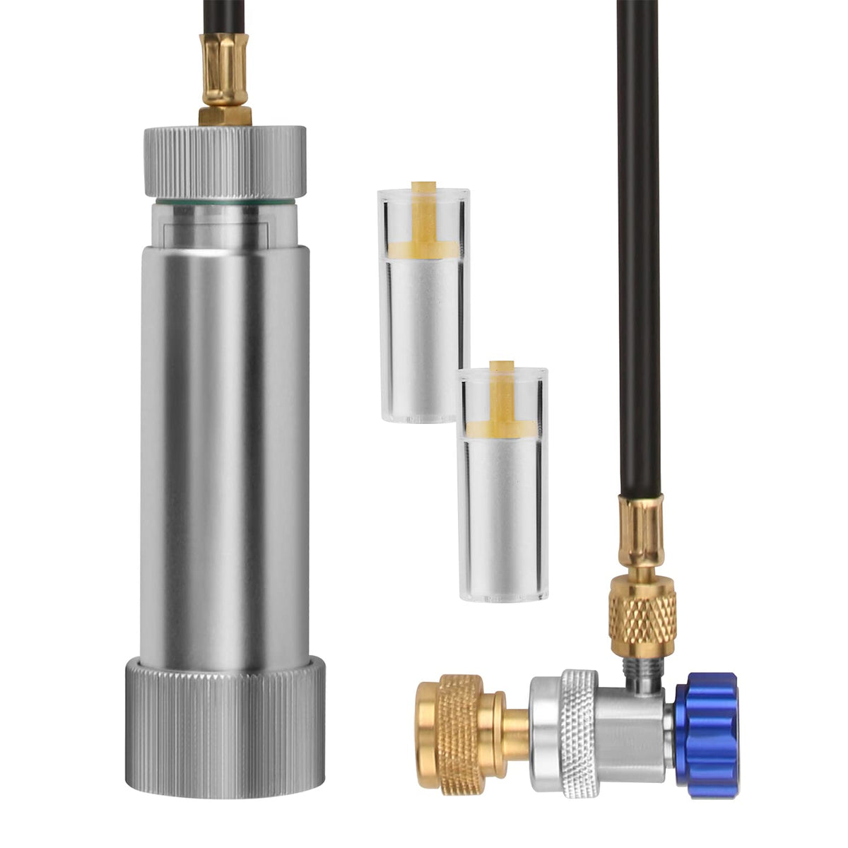 Lichamp injector front view showing compact aluminum body and coupler, precise control benefit