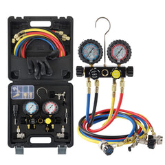 Lichamp manifold front view showing four-valve block and gauges for accurate diagnostics