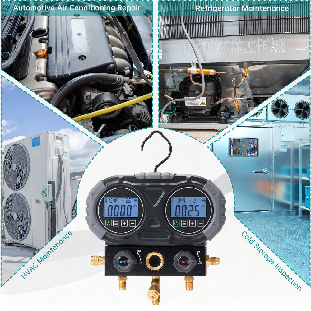 Lichamp manifold hanging on ductwork demonstrating hands-free convenience