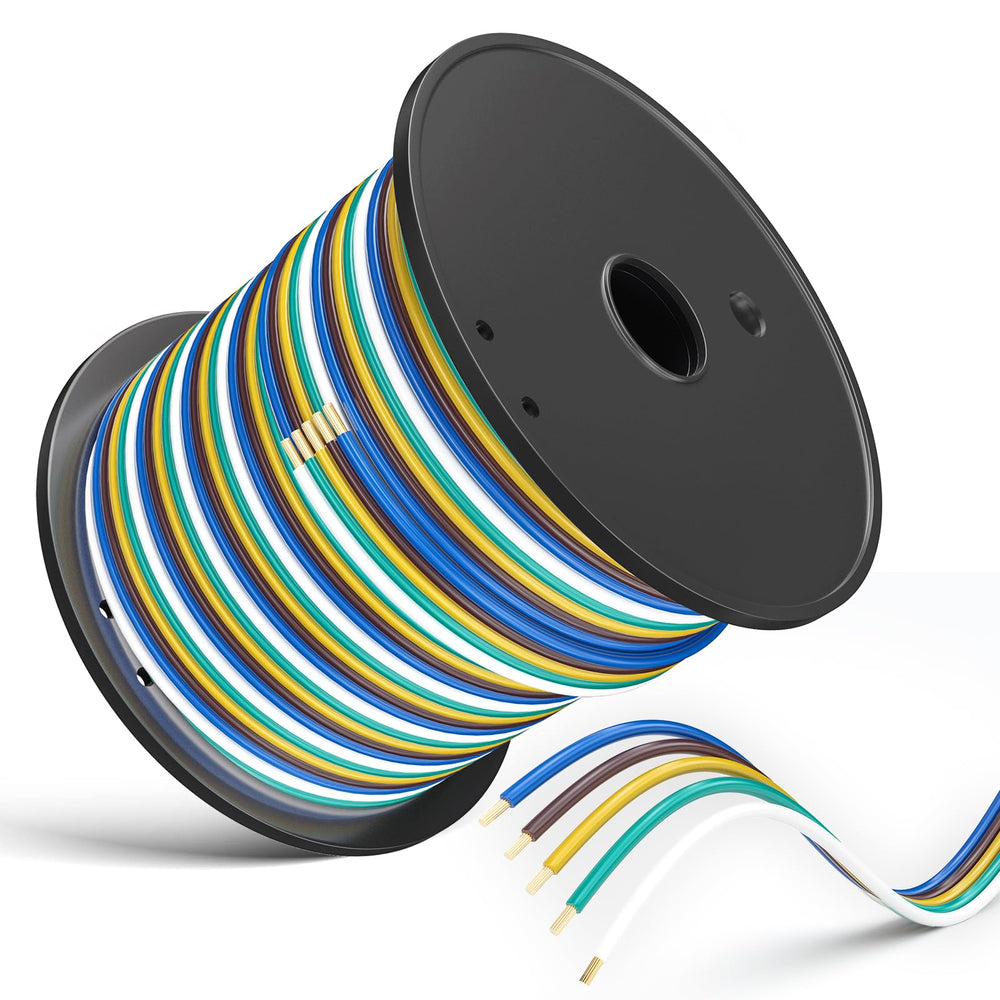 LIMICAR 100ft spool front view showing full bonded 5-way cable and neat packaging benefit