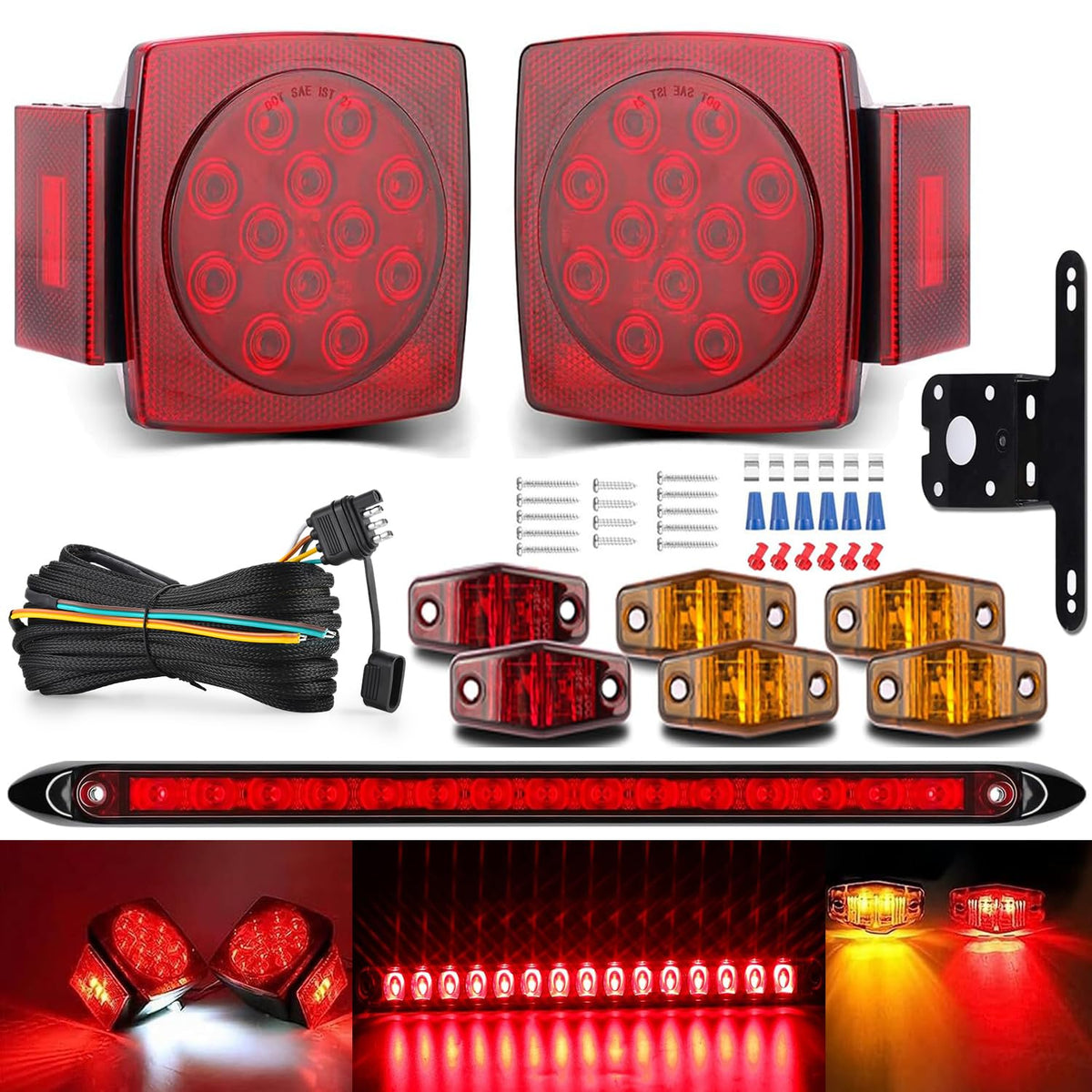LIMICAR square stop turn tail light front view showing bright LEDs and durable protection