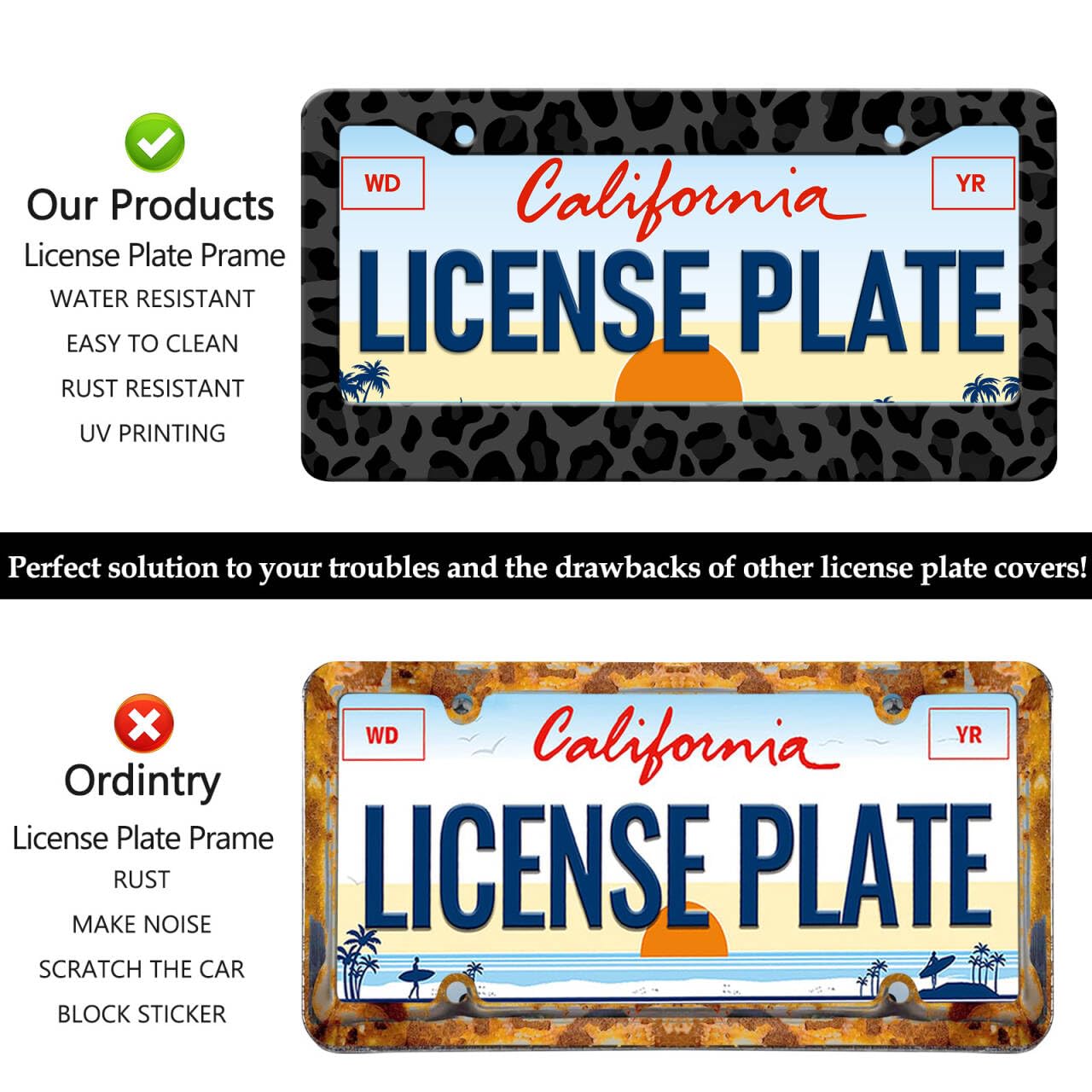 LIN KANG frame mounted on a white SUV rear plate, contrasts color and enhances appearance