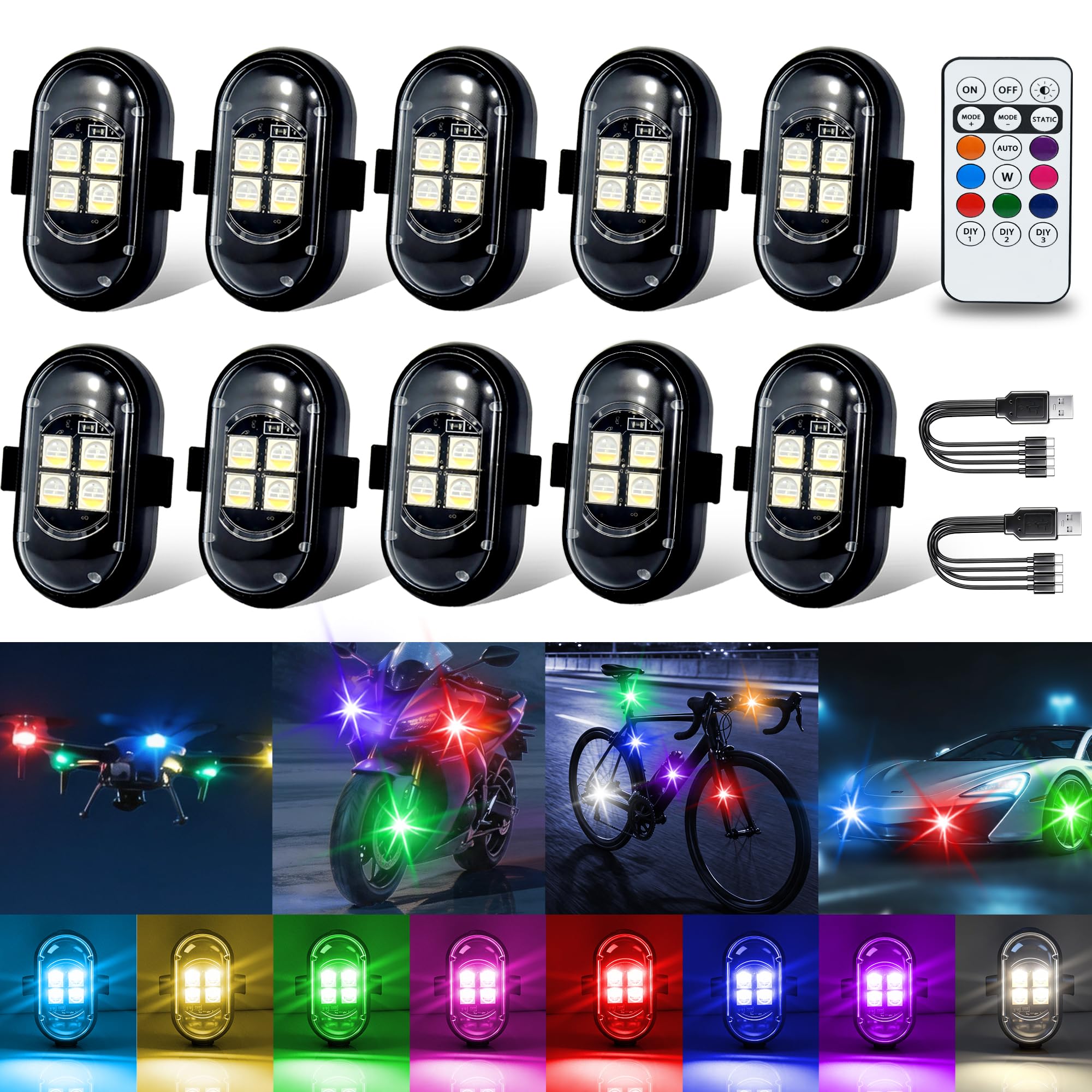 LINFGWNF front view of ten-pack lights showing kit organization and quick setup benefit