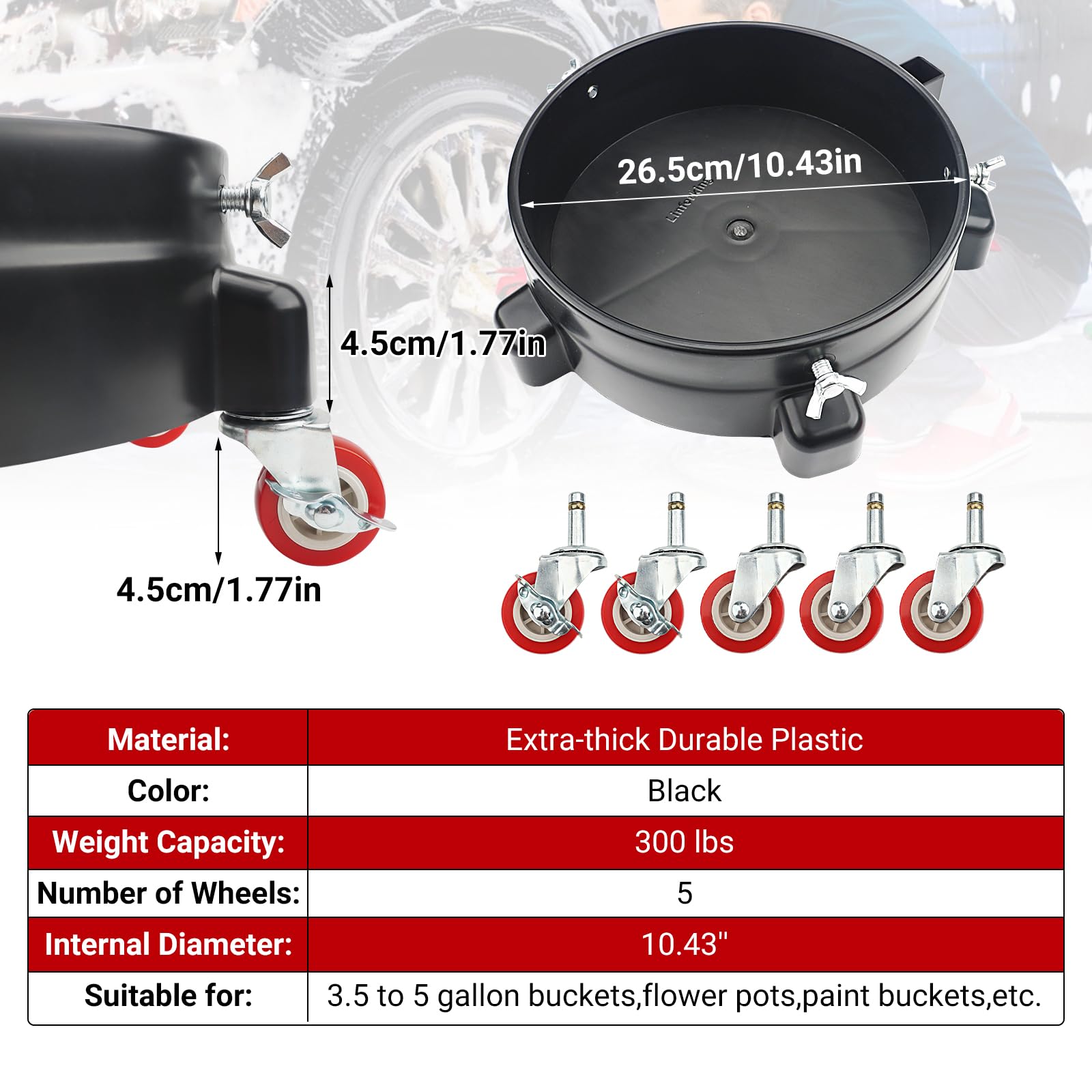 Linforking five casters detail showing 360° movement and smooth control