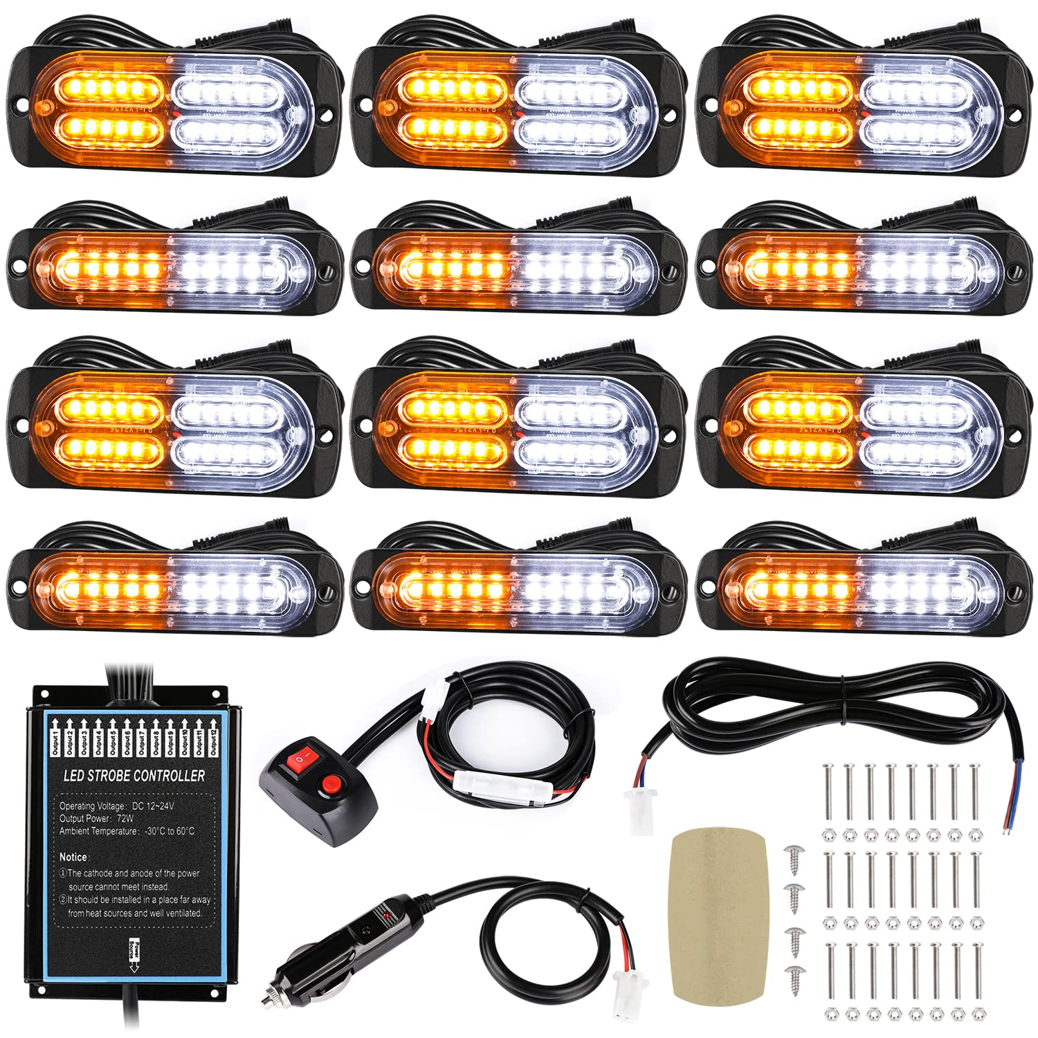 LINKITOM front view of 12pcs strobe kit showing compact layout and components for easy install