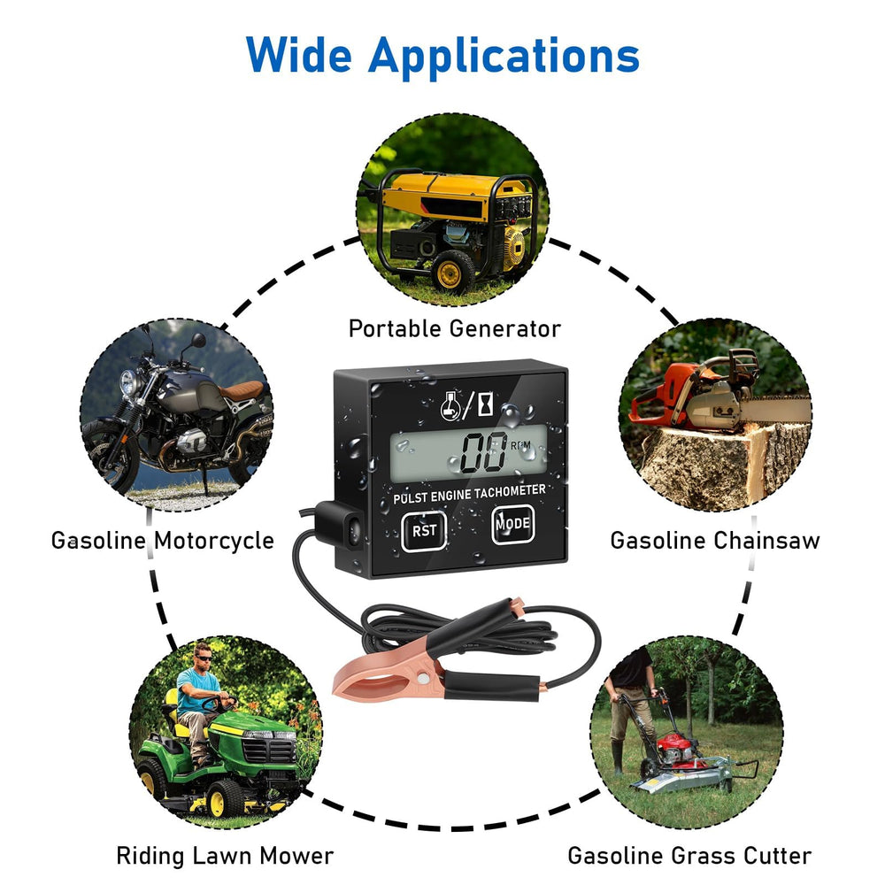 Linkstyle tachometer mounted on a generator showing maintenance tracking