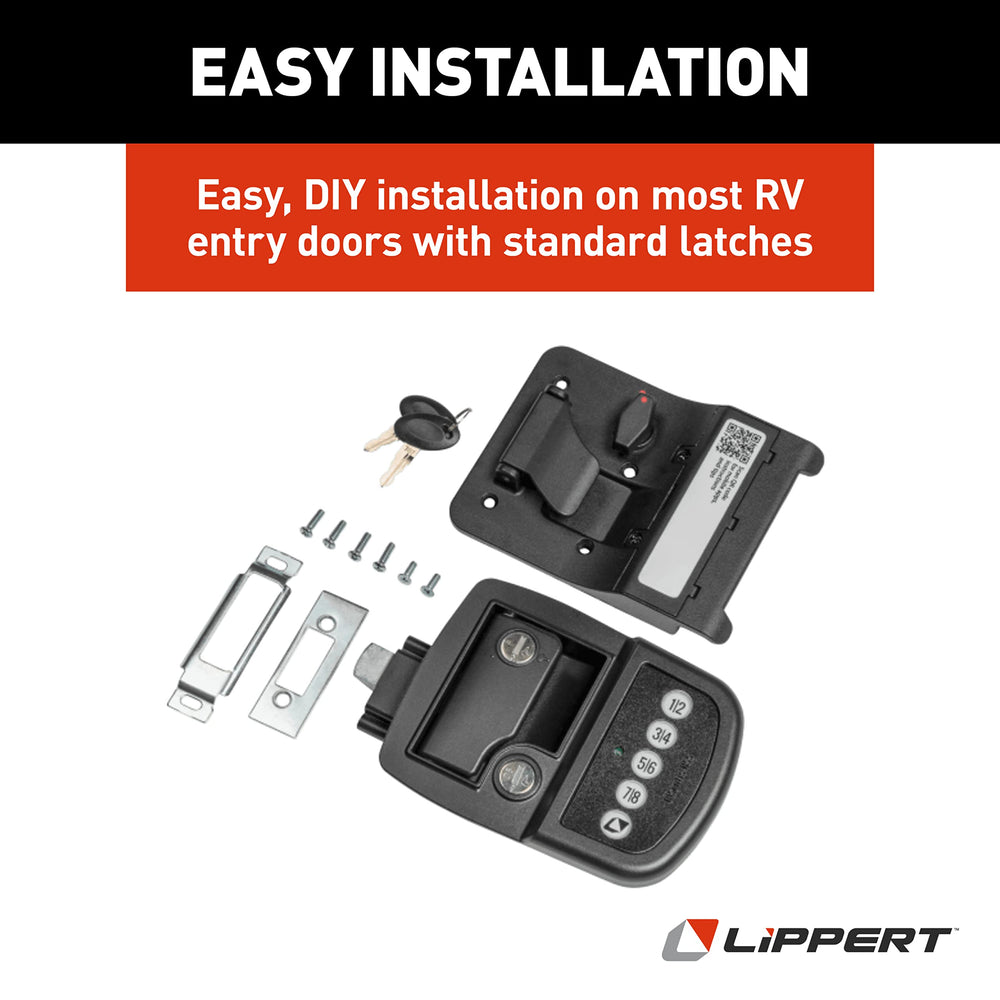 Lippert lock on RV entry lifestyle scene offering hands-free convenience and security
