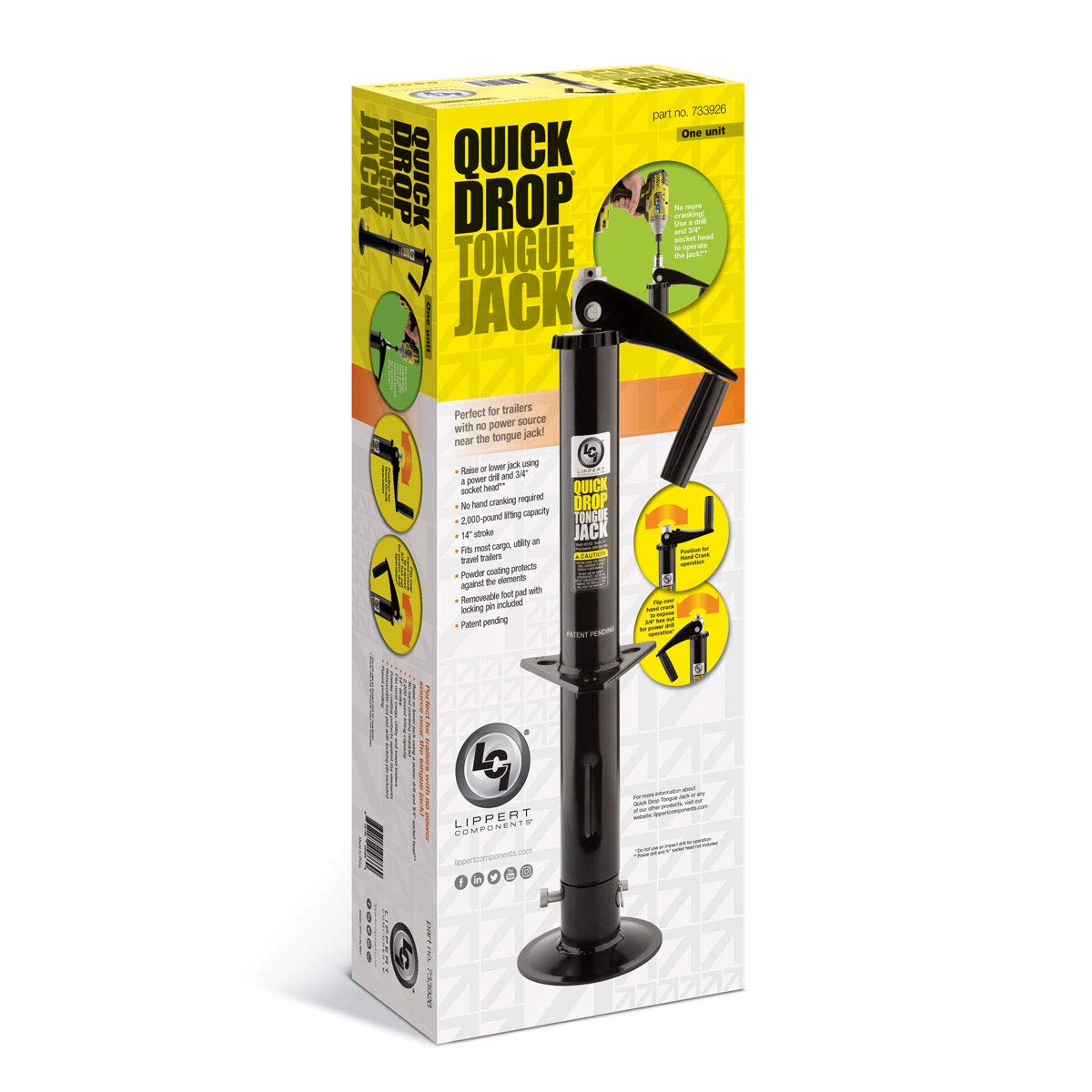 Lippert Components jack in use with drill showing quick powered operation benefit