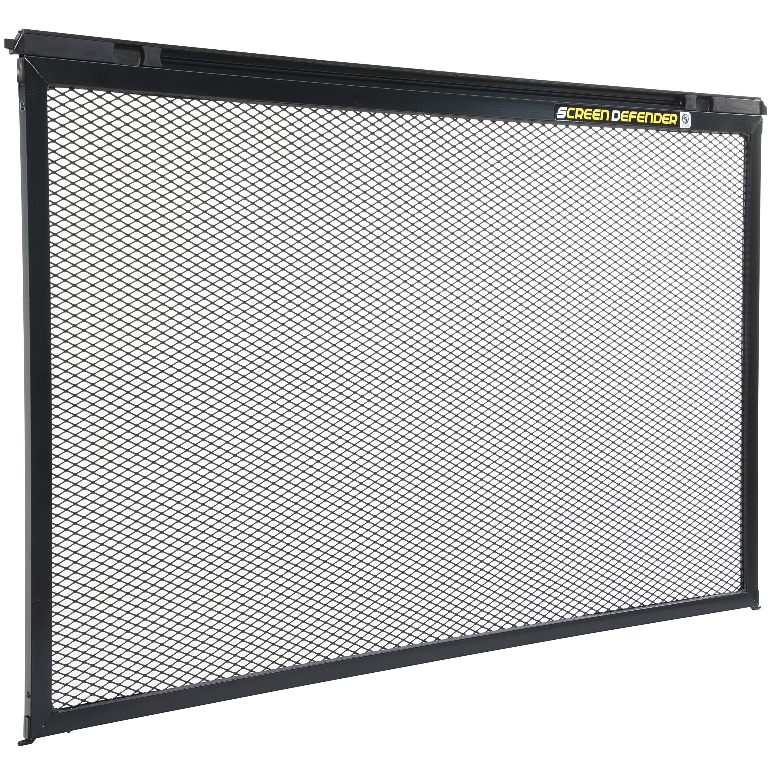 Lippert Screen Defender front view showing black aluminum guard protecting screen and preventing pet damage