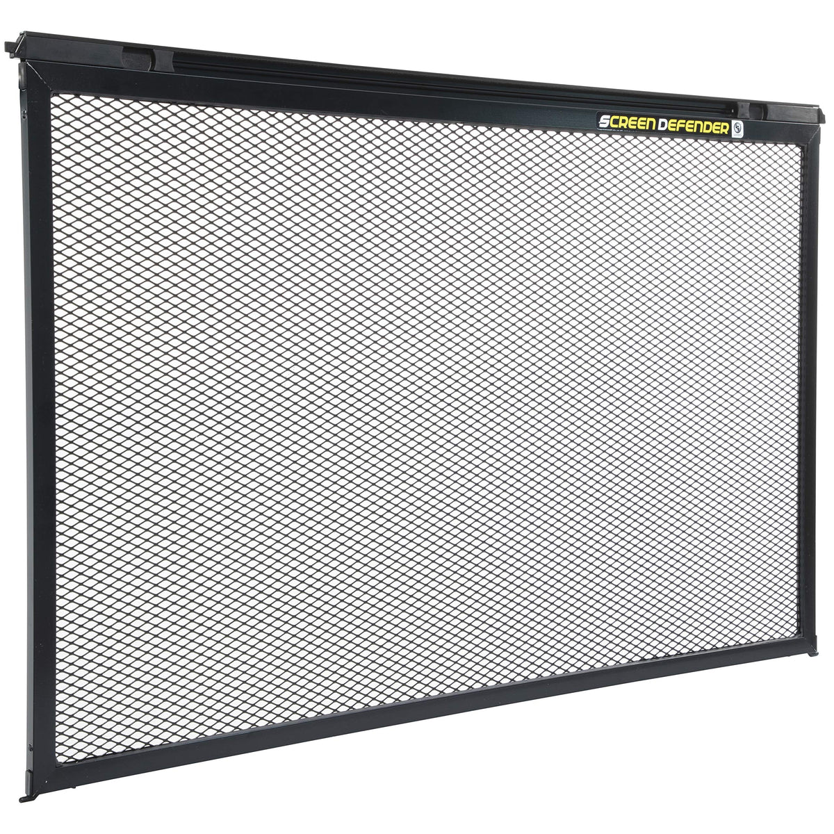 Lippert Screen Defender front view showing black aluminum guard protecting screen and preventing pet damage