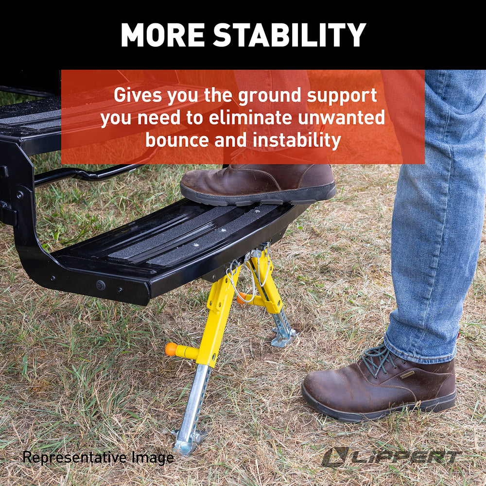 Lippert Solid Stance quick-release spring pin showing fast height adjustment