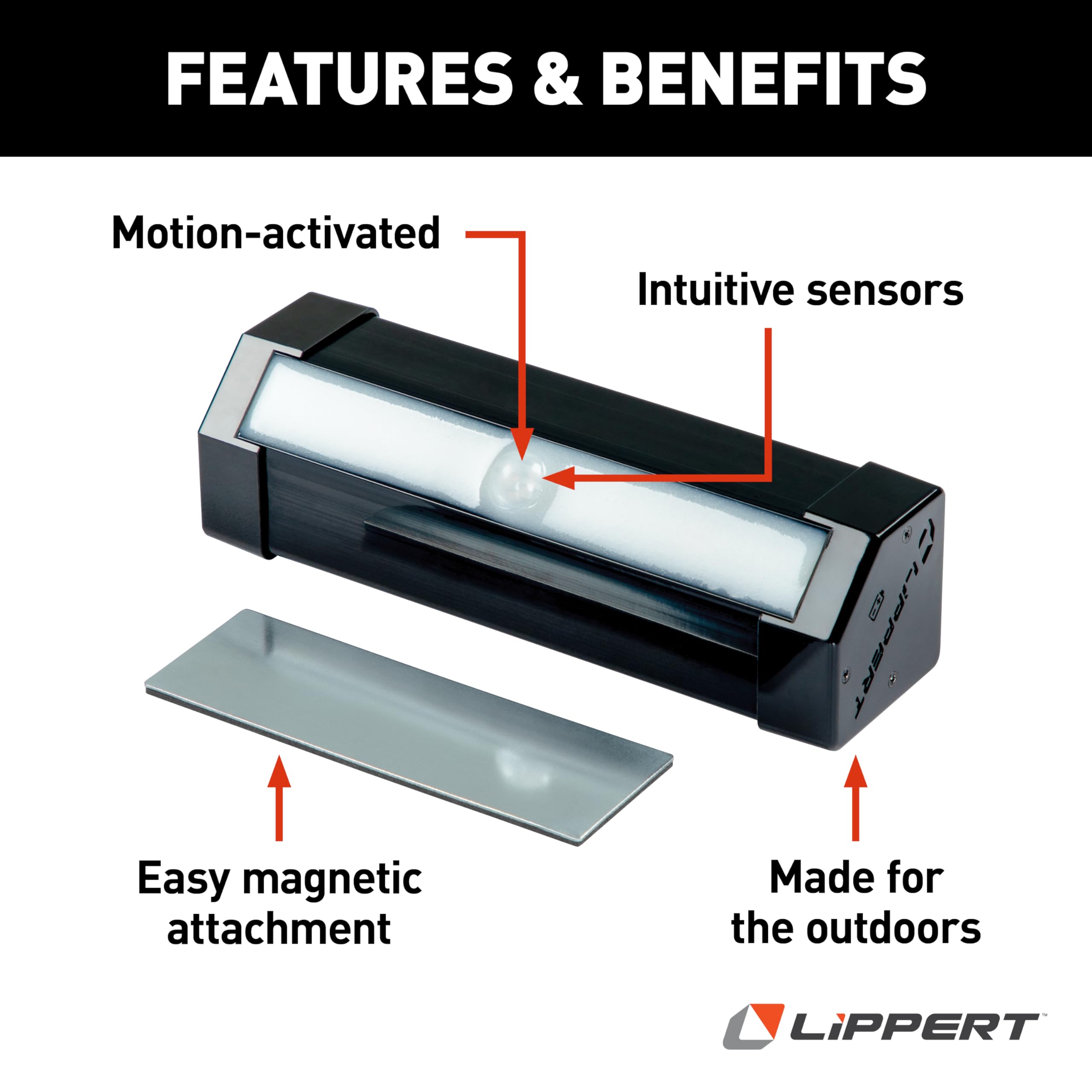 Lippert Components mounted on an RV step illustrating improved nighttime step visibility