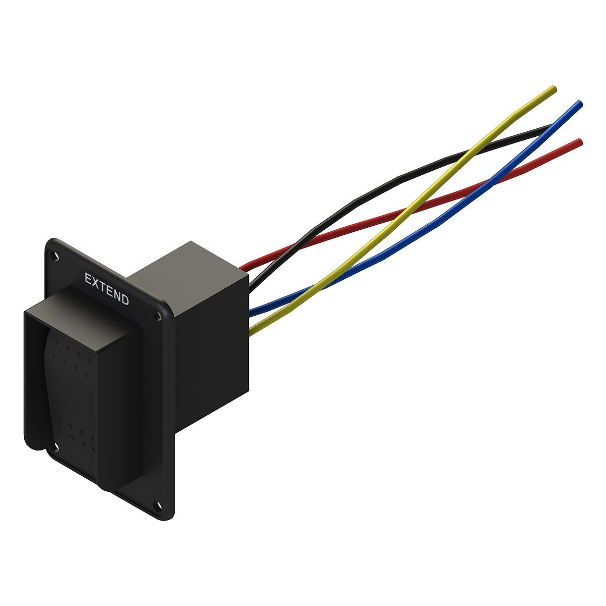 Lippert rocker switch being used to extend stabilizer leg for quick campsite leveling