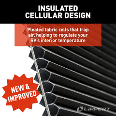 Lippert hand sliding EcoCell shade showing cord-free operation and easy control