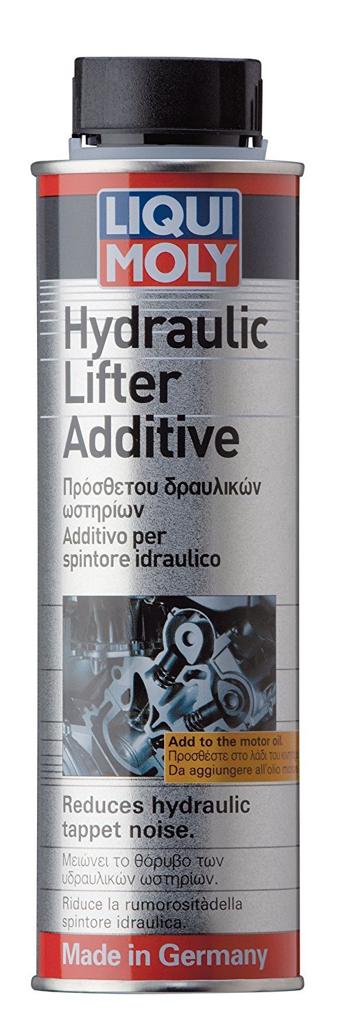 Liqui Moly bottle front view showing label, additive for quieter lifters and improved lubrication