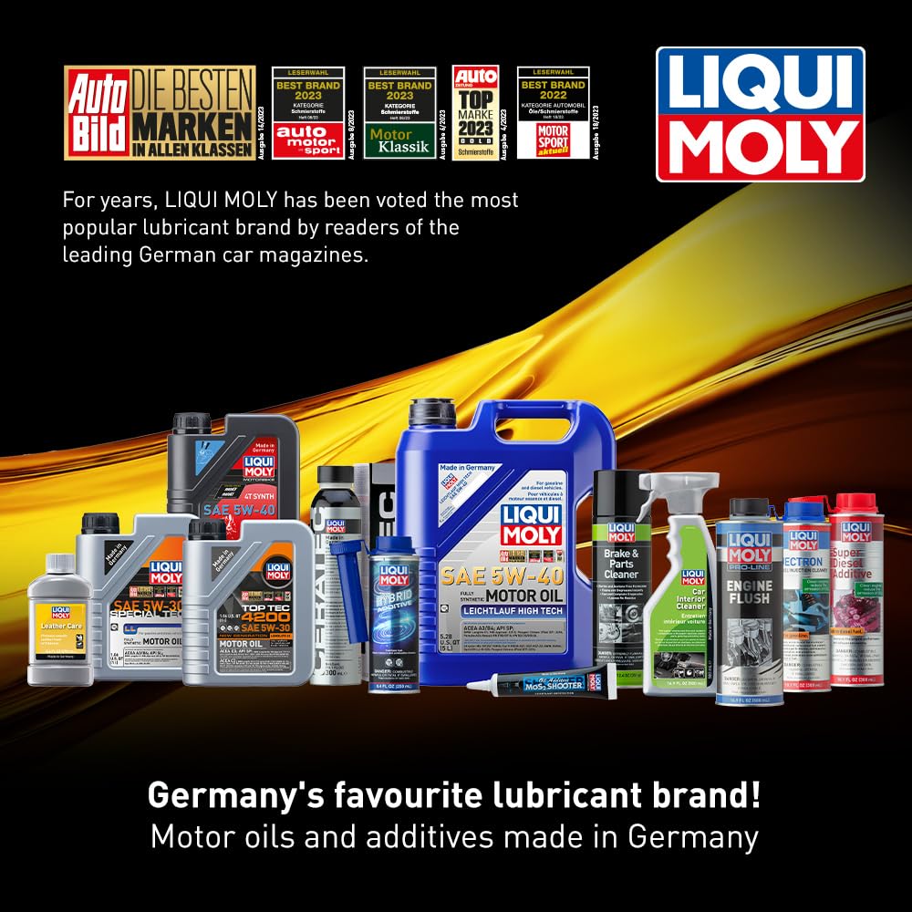 Liqui Moly Top Tec 4100 5 L bottle next to a standard item showing size