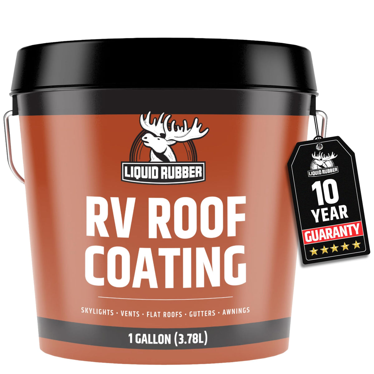 Liquid Rubber front-facing 1 gallon can showing product and benefit of waterproof protection
