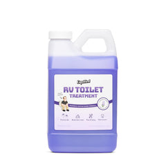 Liquified RV Toilet Treatment front label showing lavender scent and 64oz benefit