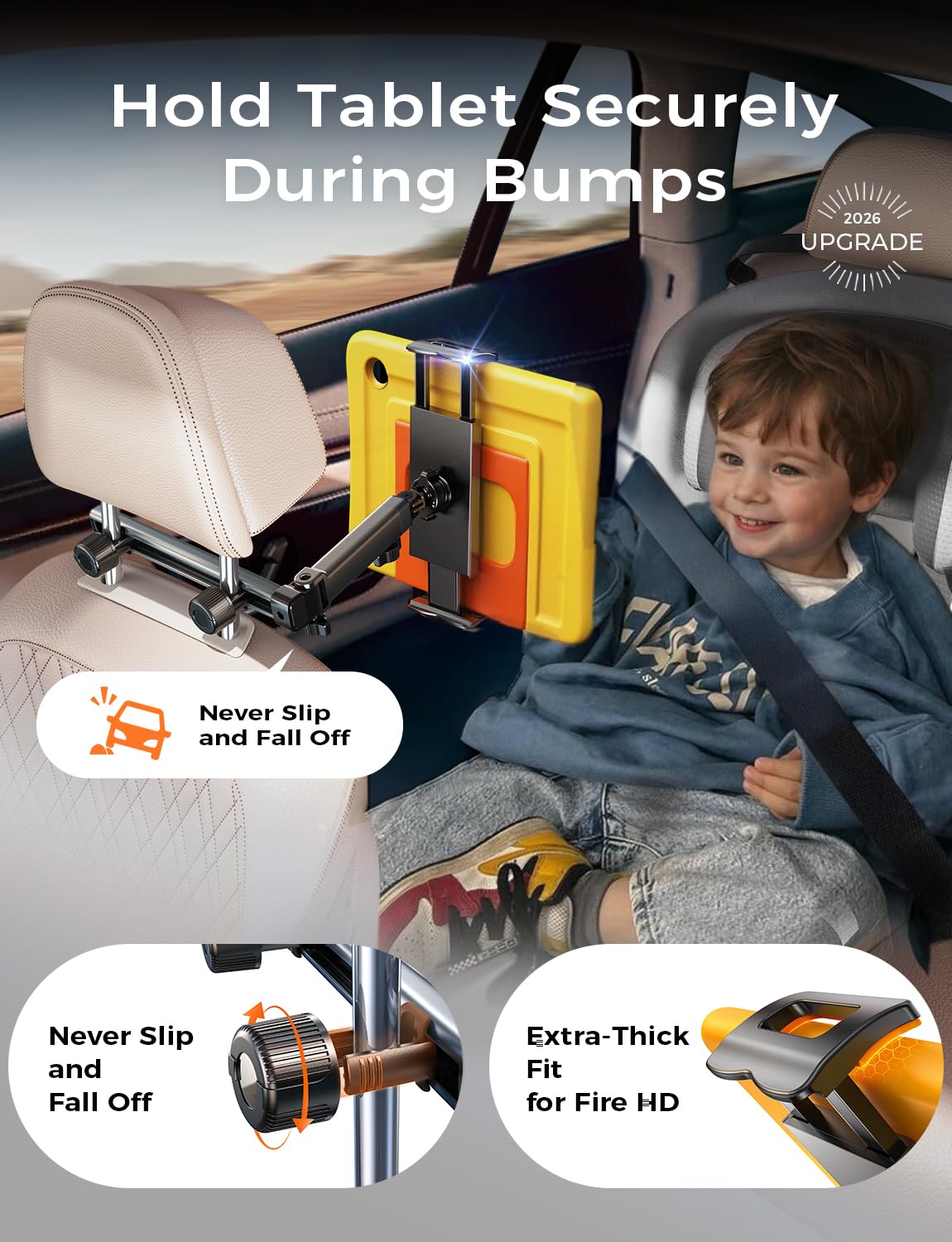 LISEN child watching tablet in backseat for quieter, focused car rides