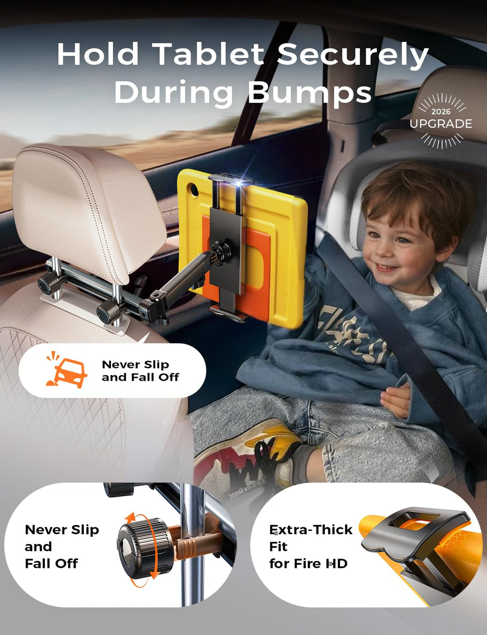 LISEN child watching tablet in backseat for quieter, focused car rides