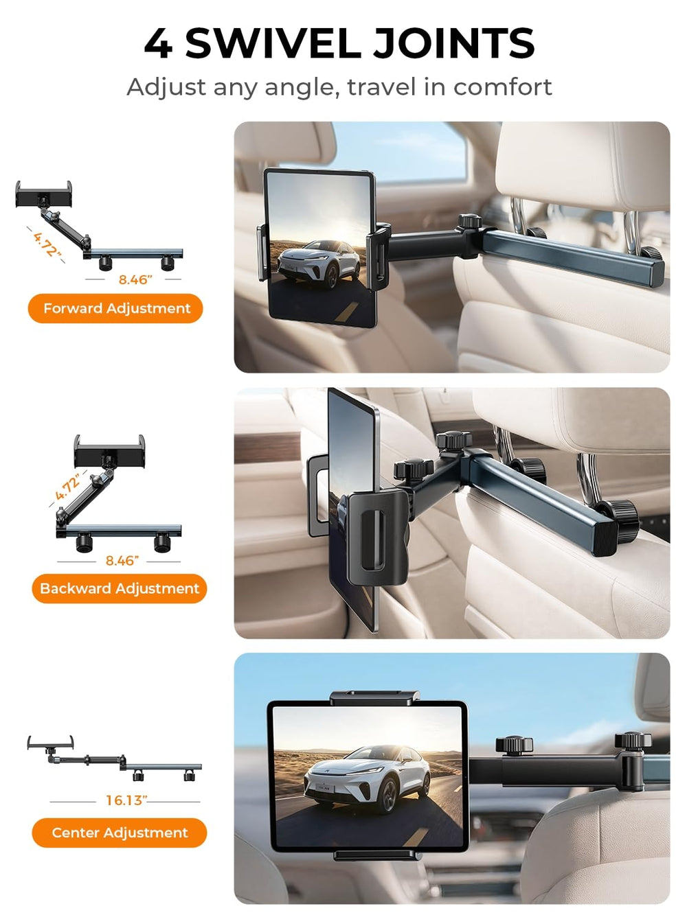 LISEN clamp attached to removable headrest metal posts demonstrating secure fit
