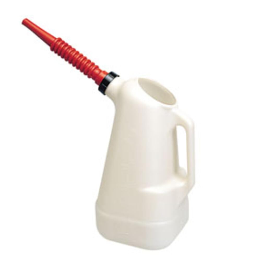 Lisle 6 quart oil dispenser front view showing translucent body and level visibility