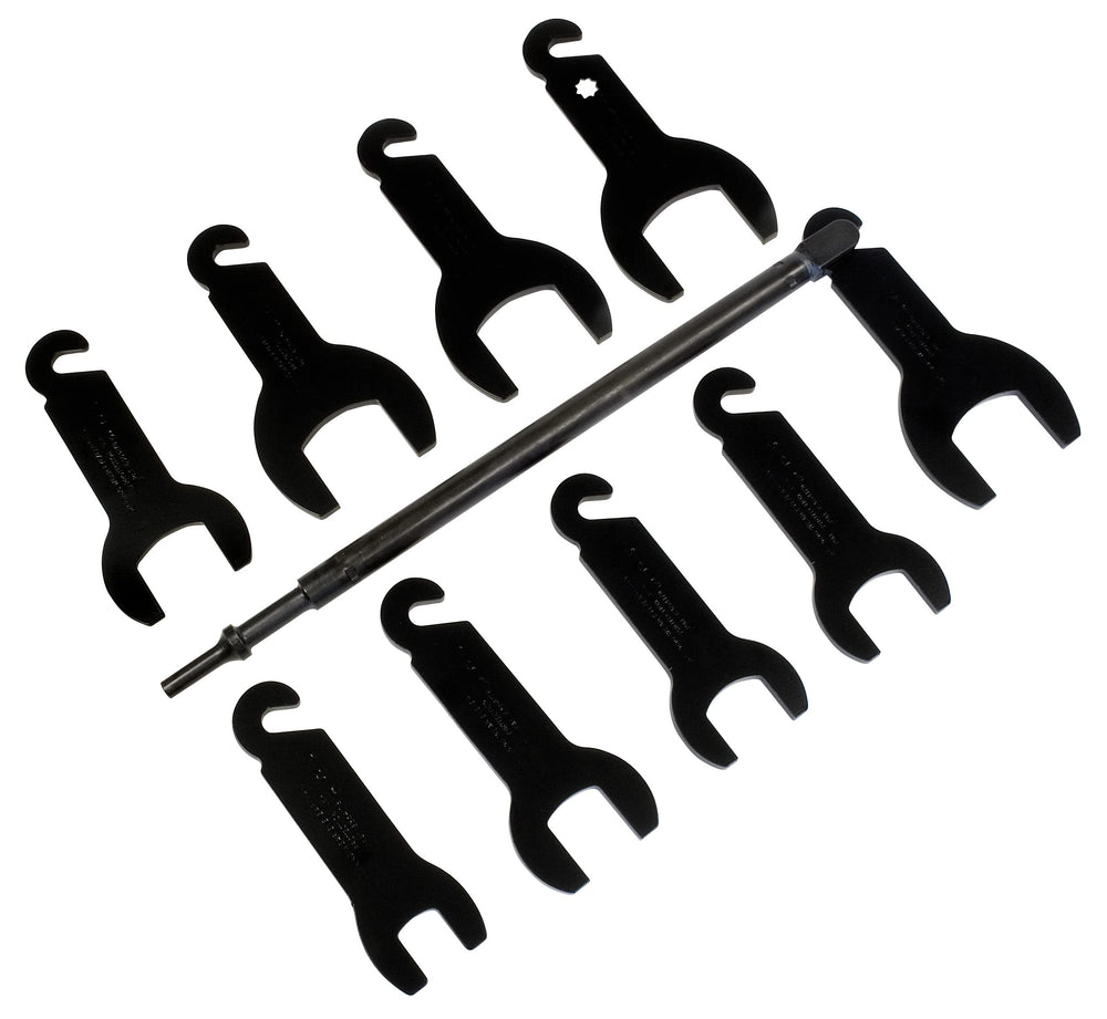 Lisle 43350 kit front view showing all included wrenches and adapter for fast selection
