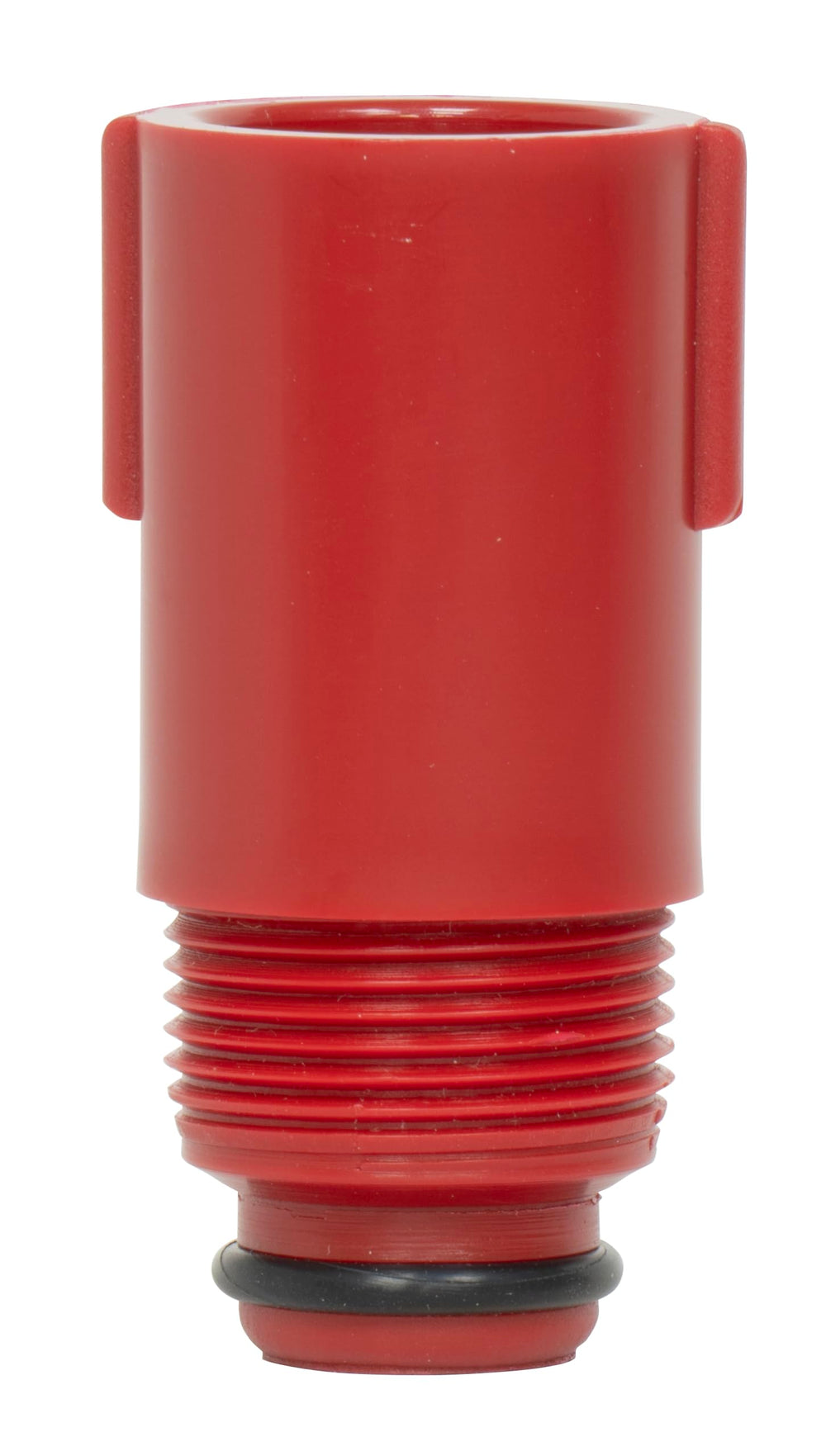 Lisle transparent funnel close-up showing threaded adapter and clear flow visibility benefit