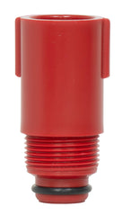 Lisle transparent funnel close-up showing threaded adapter and clear flow visibility benefit