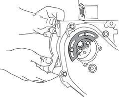 Lisle tool installed on Ecotec engine demonstrating secure timing chain protection