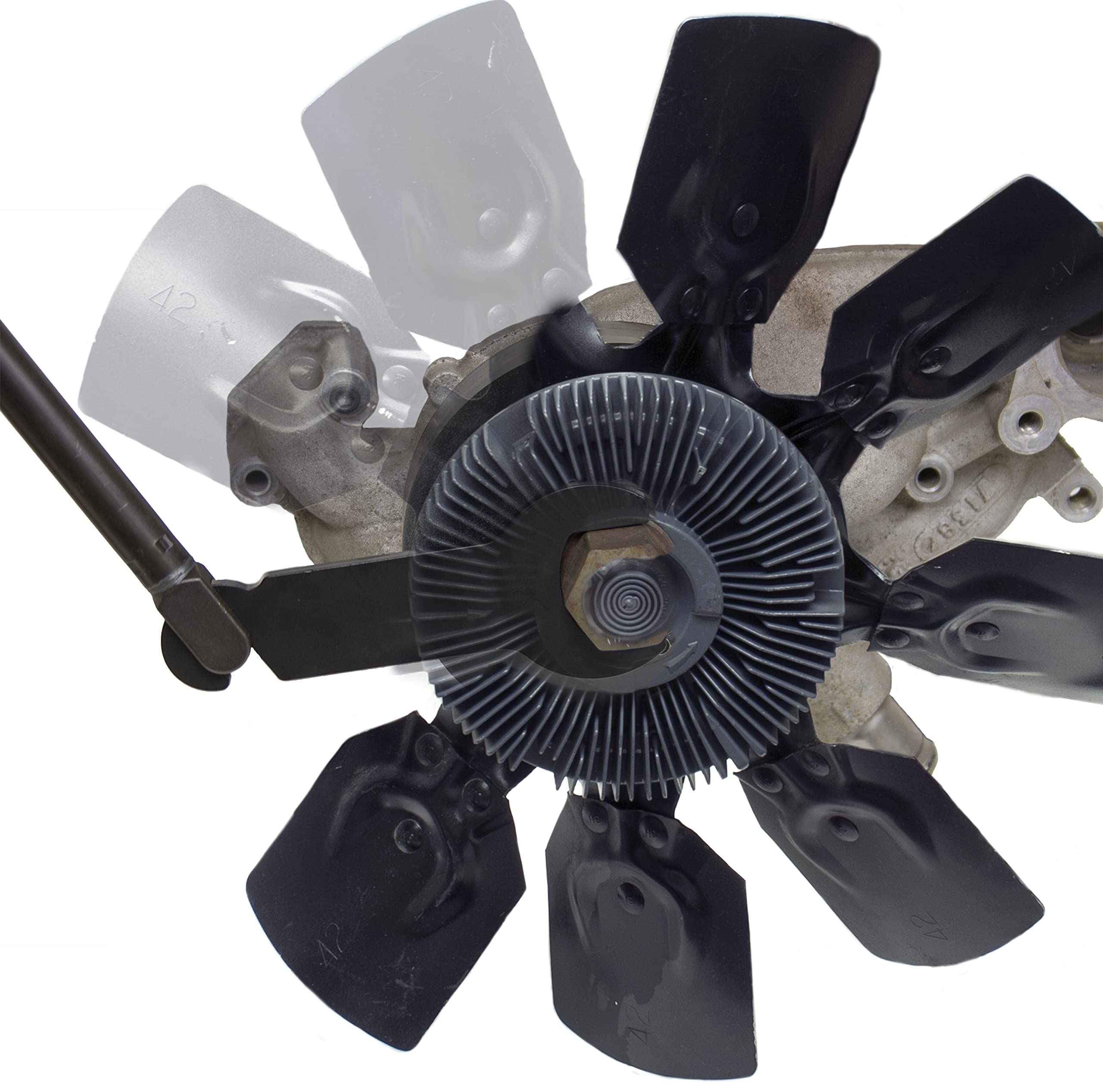Lisle wrench attached to air hammer removing a fan clutch for faster service