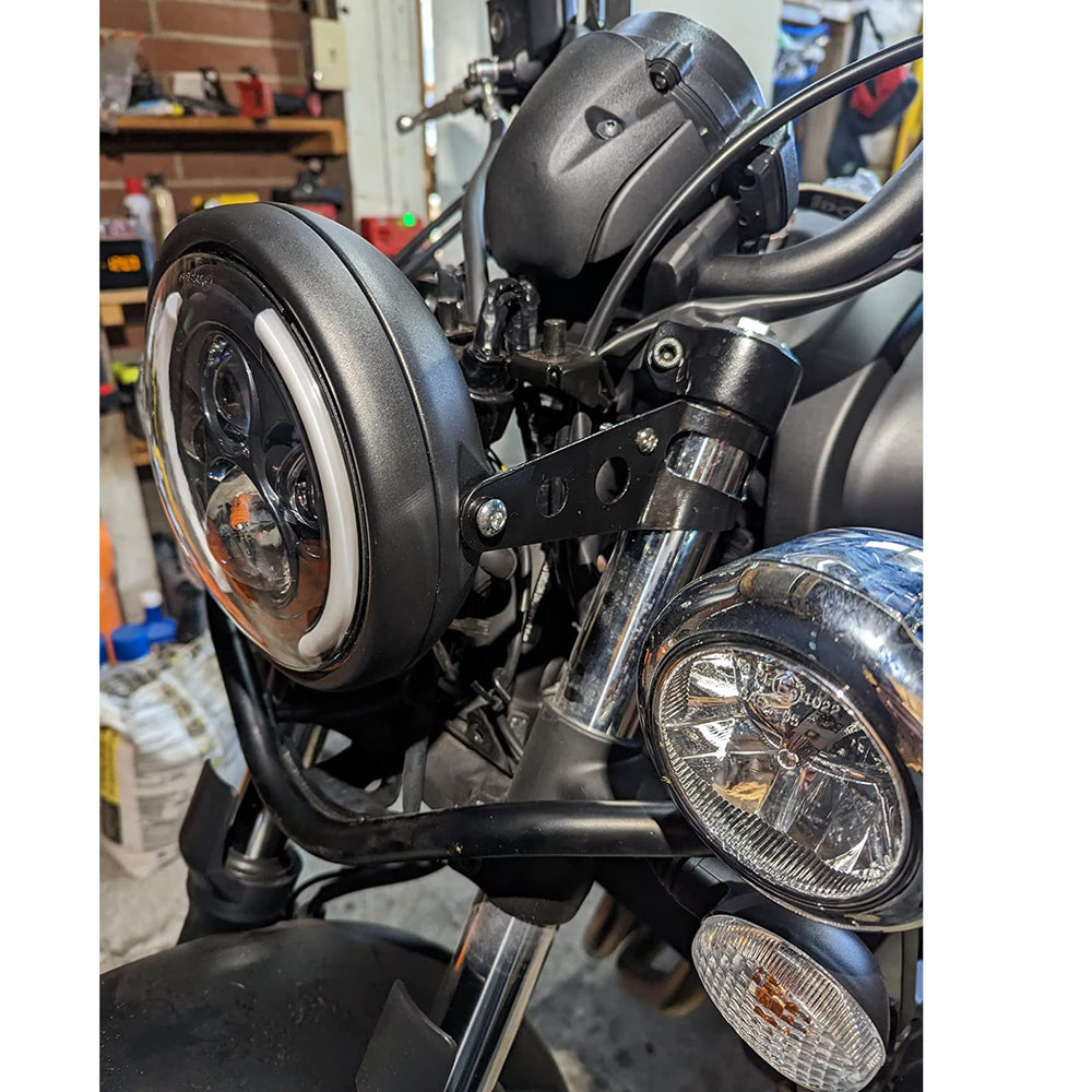 LisylineAuto mounted on motorcycle fork showing real-world fit and clean appearance