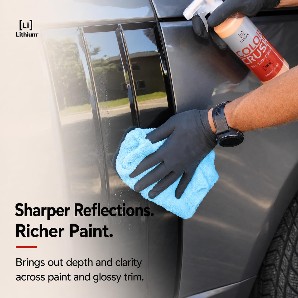 Applying Lithium Color Crush with microfiber to show fast, streak-free removal